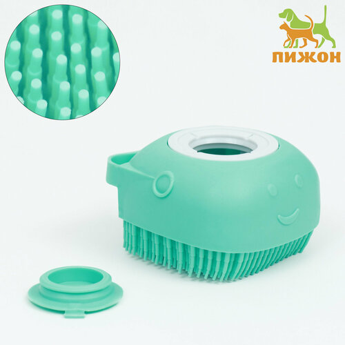 Щётка для мытья и массажа животных с емкостью для шампуня бирюзовая 432₽