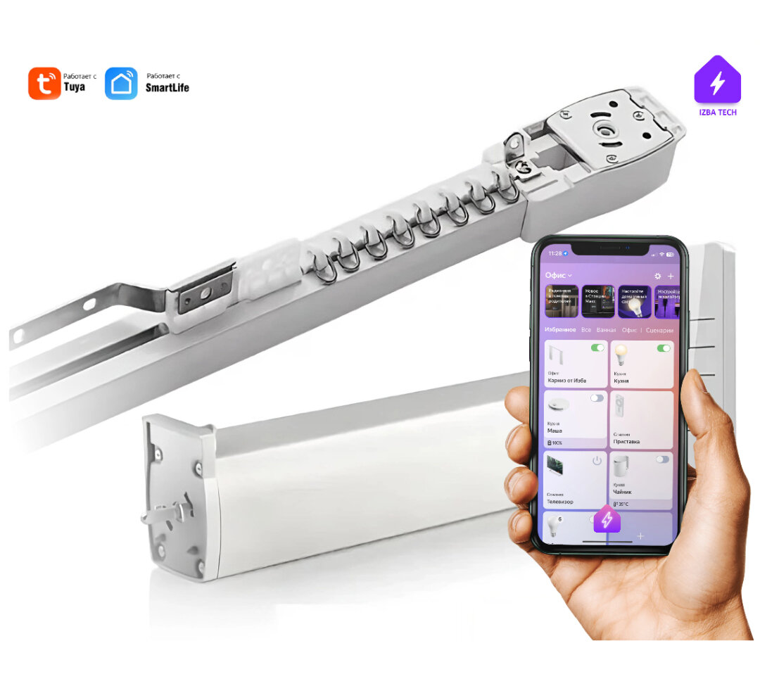 фото НОВЫЕ Умные шторы для Алисы WIFI+RF: мотор + пульт + карниз