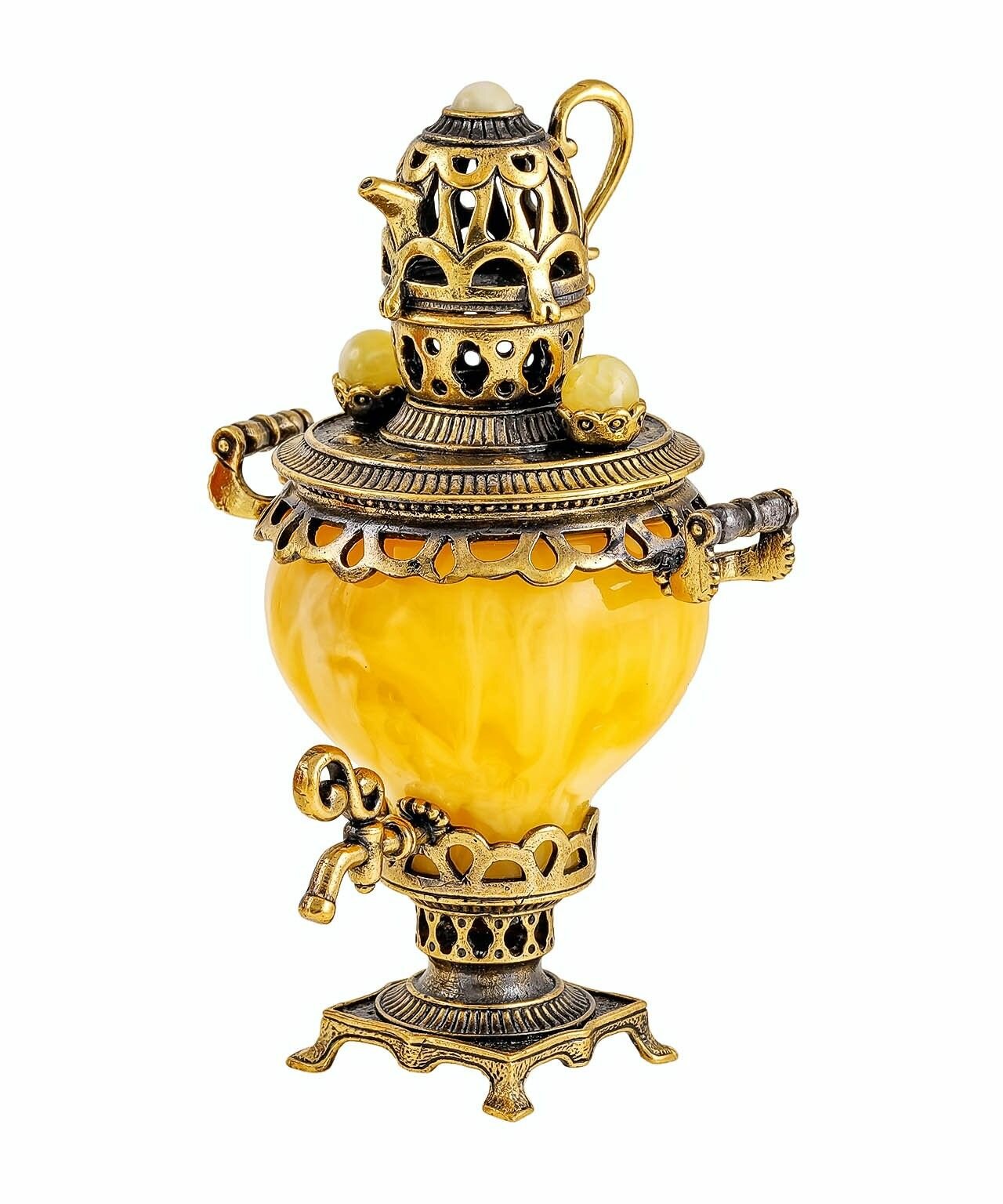 фото Сувенирный Самовар Пузатый с чайником 2317-Б, белый