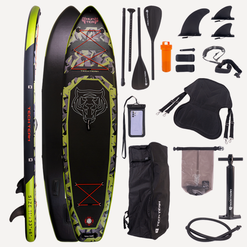 Изображение товара Сапборд TechTeam Hunter 11' (335х83х15) надувной SUP зелёный (каячное весло, сиденье в комплекте)