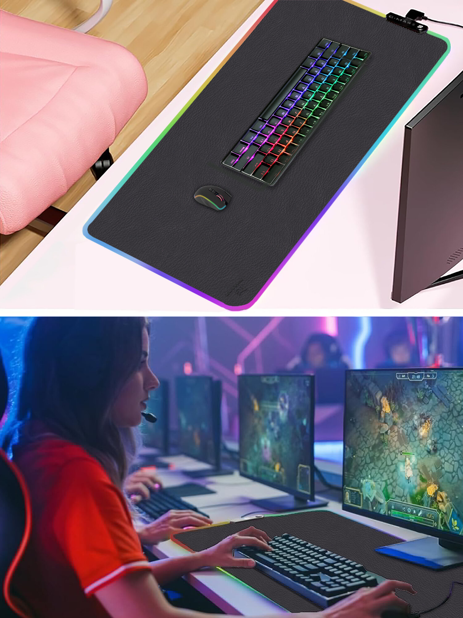 Игровой коврик для мышки большой с подсветкой RGB кожаный — фото 1