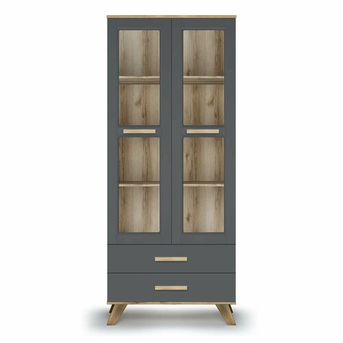 Шкаф-витрина Вега Скандинавия Дуб Каньон, Силк флай Ш80хВ194хГ40 Доводчики, Шариковые направляющие