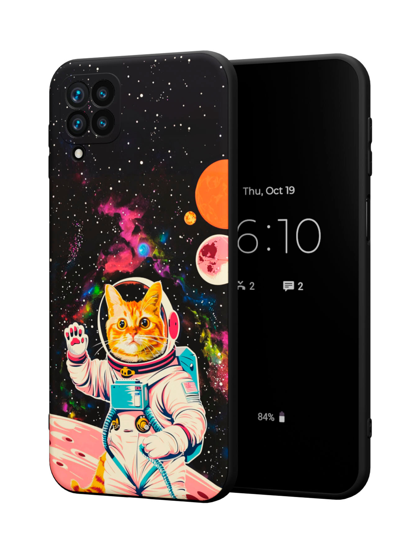 Силиконовый чехол Mcover на Samsung Galaxy A12 (для Самсунг Галакси А12), The cosmonaut cat