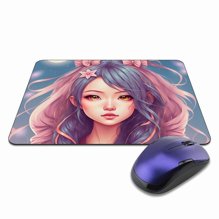 Коврик для мышки Аниме девушка, прорезиненный, влагоотталкивающий, с не стирающимся изображением, 22х18см, толщина 3мм