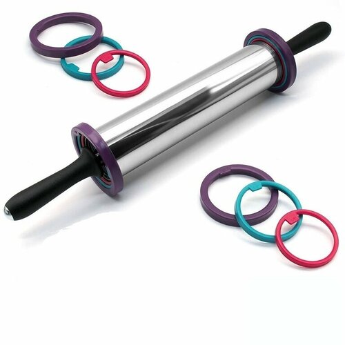 Скалка, вращающаяся, 48 см, с ограничителями, нержавеющая сталь, серебристый