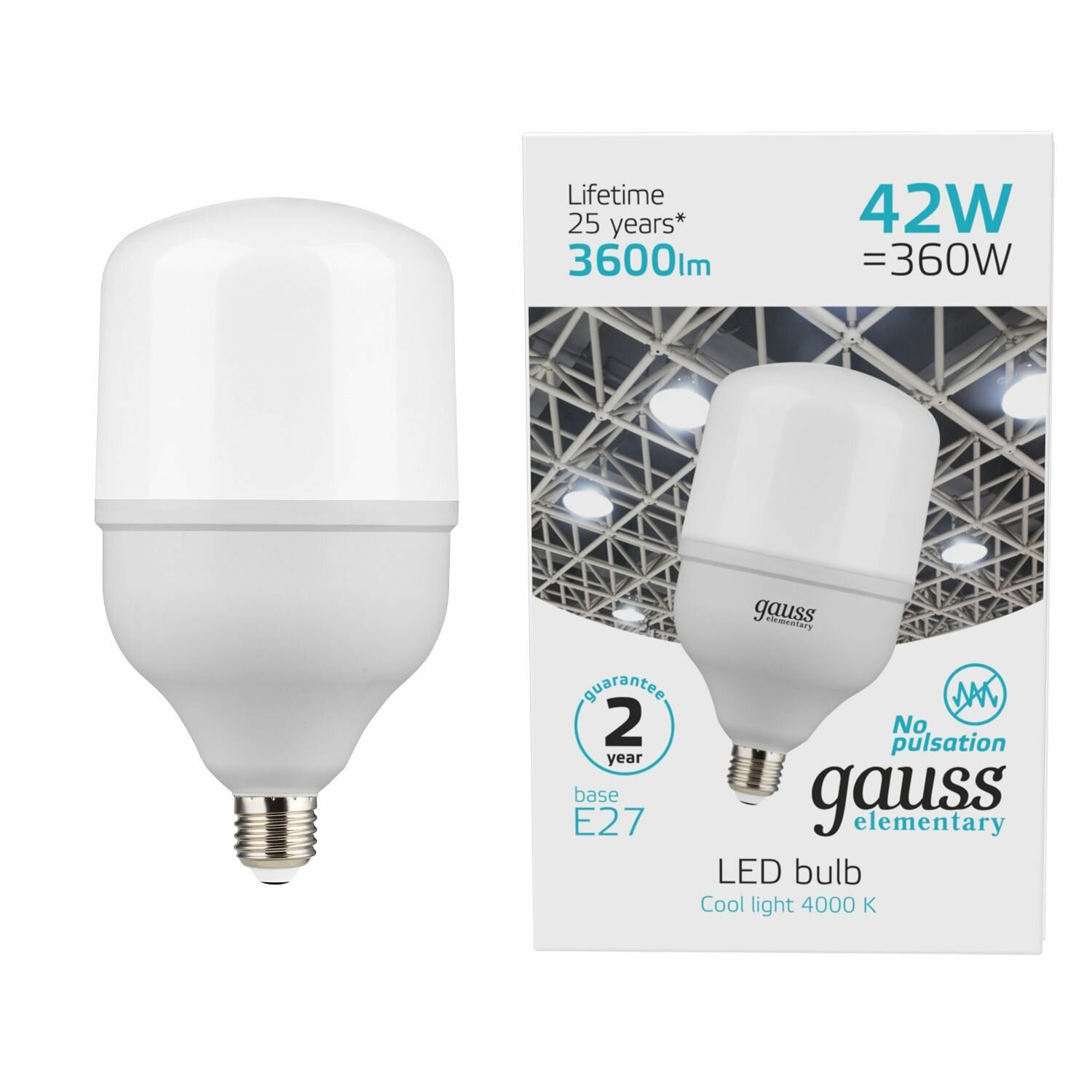 (3 шт)Лампа Gauss Elementary T120 42W 3600lm 4000K E27 LED 1/12