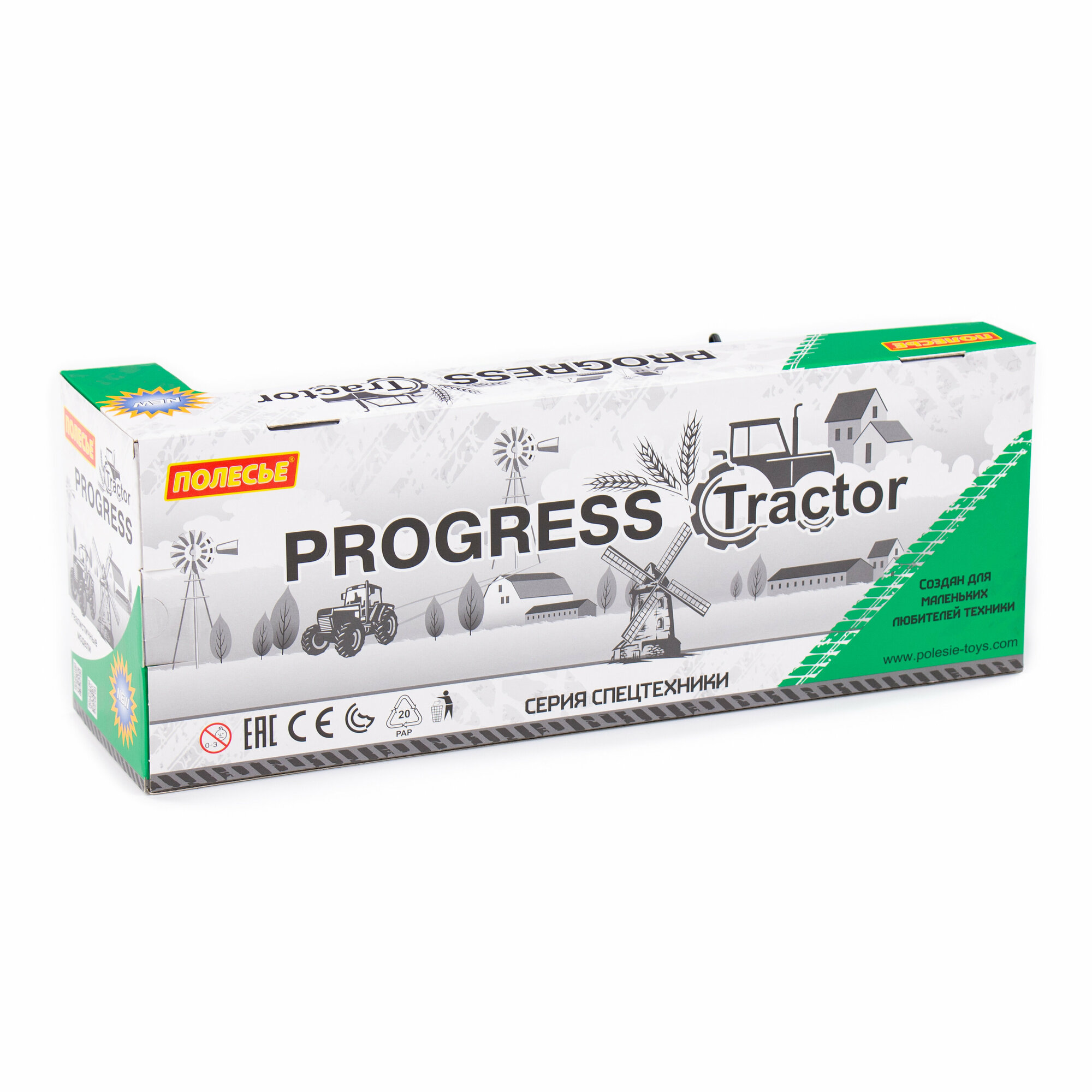 Трактор "Прогресс" с прицепом-цистерной инерционный (зелёный) (в коробке)