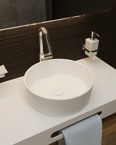 Изображение товара Раковина в ванную накладная Radostone Alba круглая белая матовая 405x405x135 мм