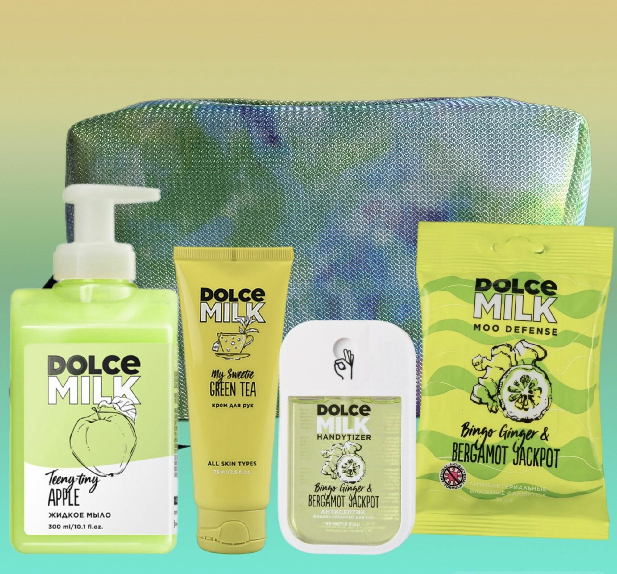 фото DOLCE MILK Набор Орехово-фруктовый десерт/пена для ванны 400мл/молочко для тела 200мл/бальзам для губ/сумка слинг