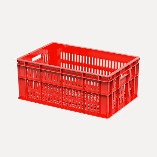 Изображение товара Ящик для молока, мяса, овощей и фруктов перфорированный красный, 600х400х250 мм