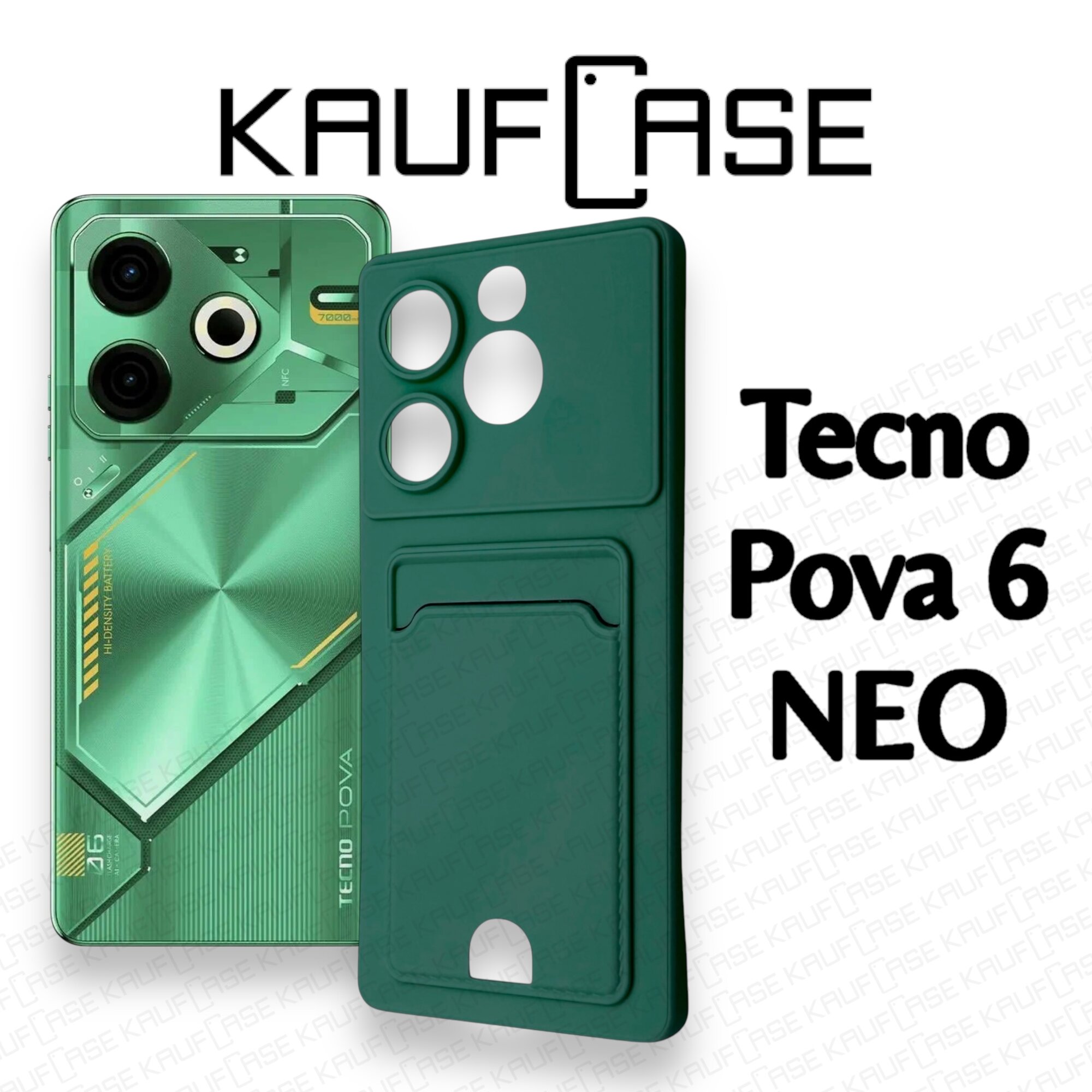 Силиконовый матовый чехол на Tecno Pova 6 NEO (6.78"), темно-зеленый. Карман для пластиковых карт