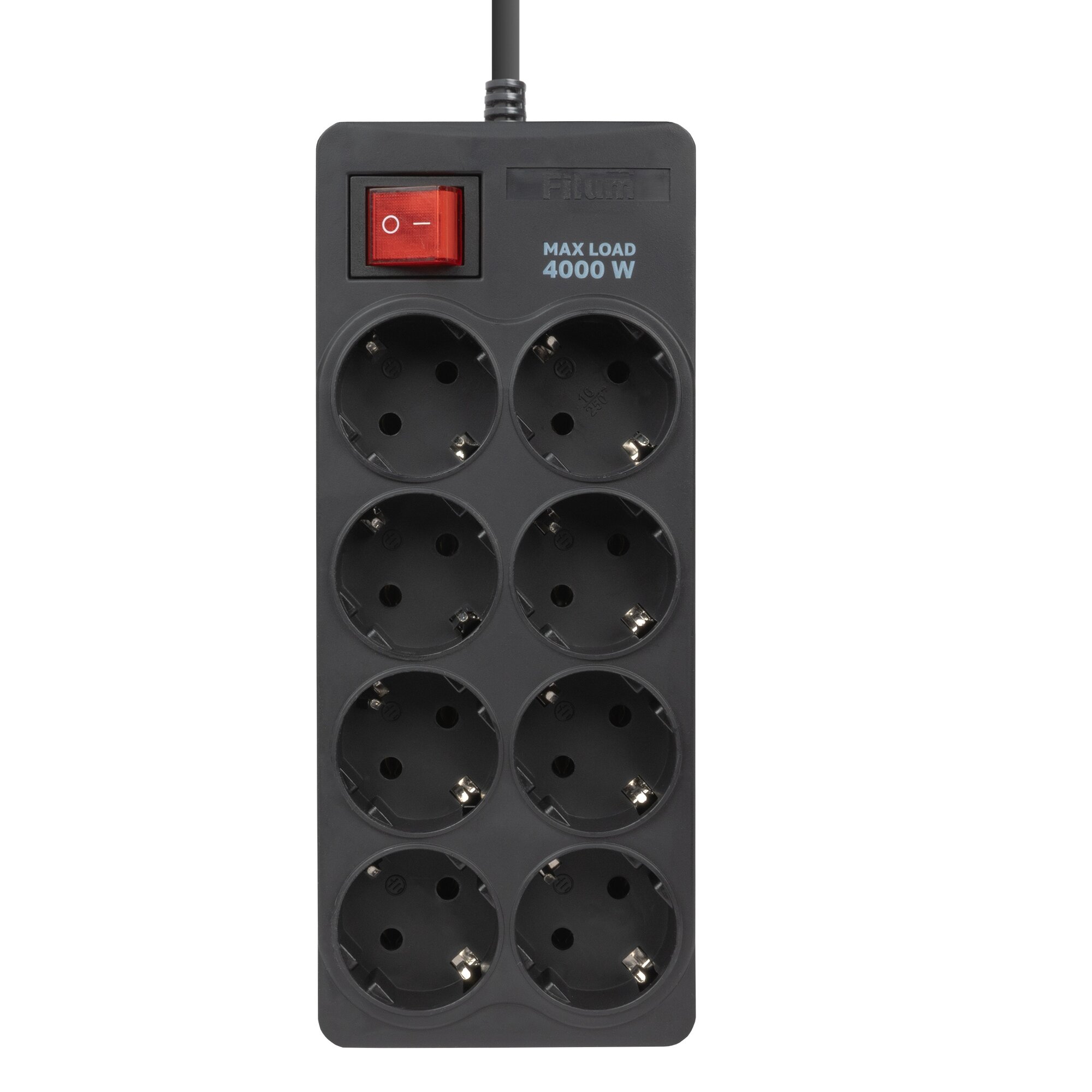 Filum FL-SP8-5.0M-16, 4000 Вт, 8 розеток, шнур 5.0 м, черный