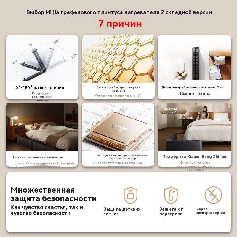 Изображение Xiaomi TJXDNQ09ZM, электронагреватель, графеновый умный электронагреватель для плинтуса, , белый