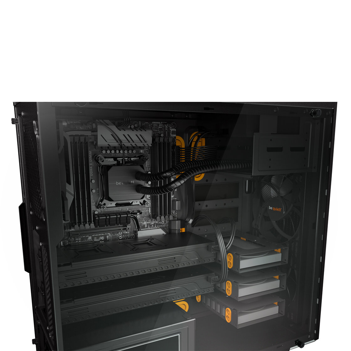 Корпус ATX Be quiet! BGW20 / ATX / 2x5.25, 3x3.5, 8x2.5 /с окном /черный с оранжевым - фото №6