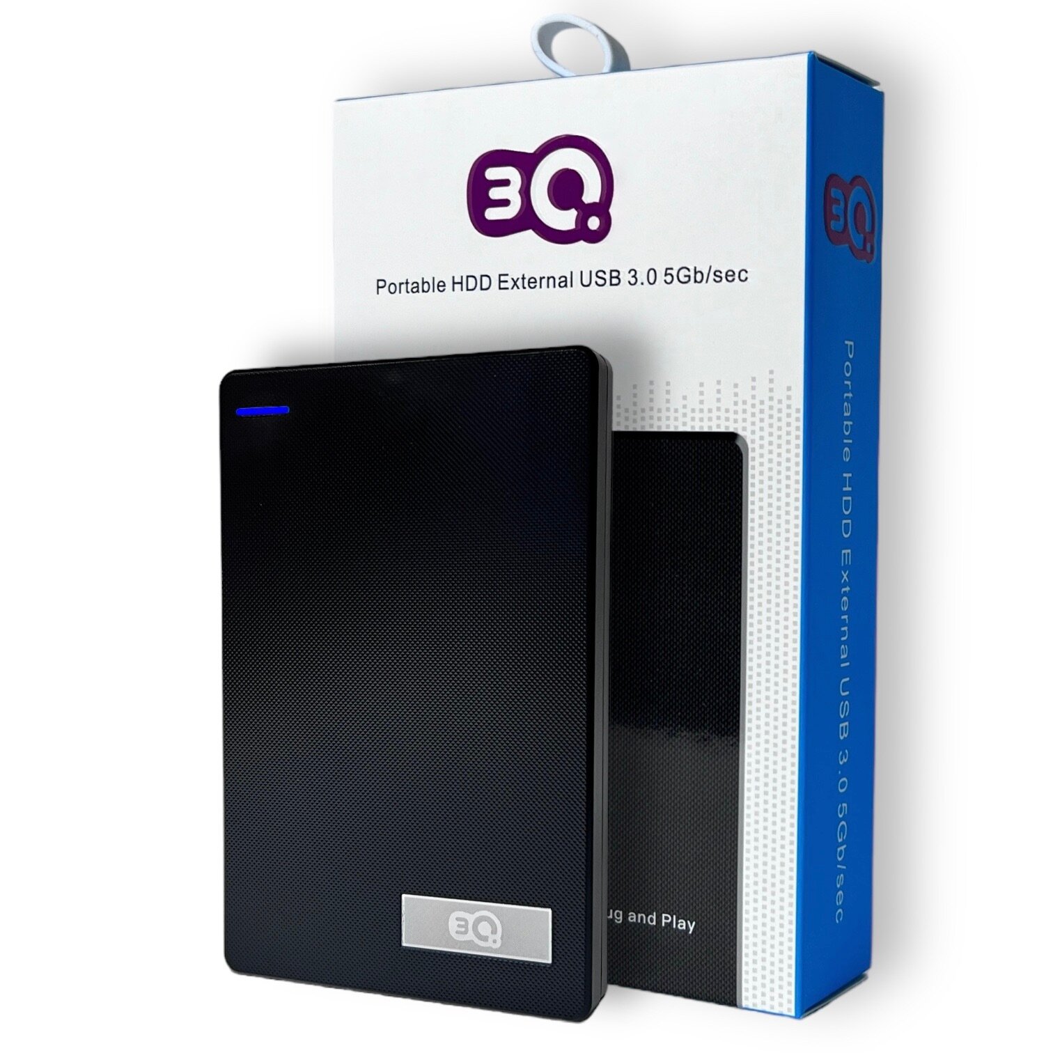 Внешний жесткий диск 500 GB 3Q Portable USB Type-C, Портативный накопитель HDD, черный — фото 1