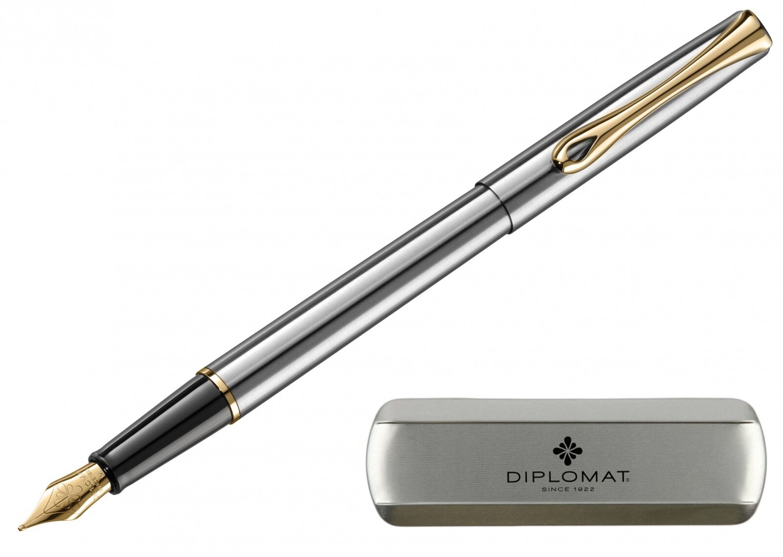 Ручка перьевая Diplomat Traveller stainless steel gold F, синий (D10057453)