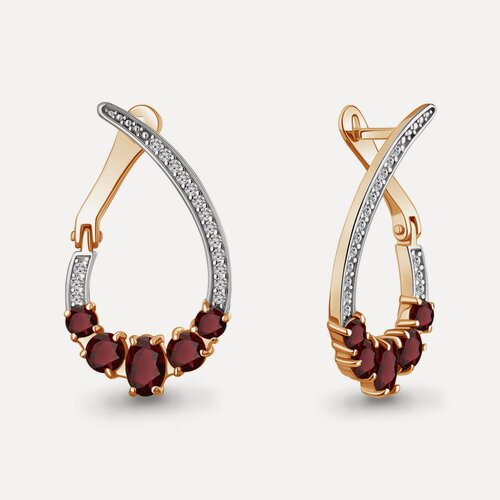 Изображение товара Серьги, серебро, 925 проба, золочение, фианит, гранат