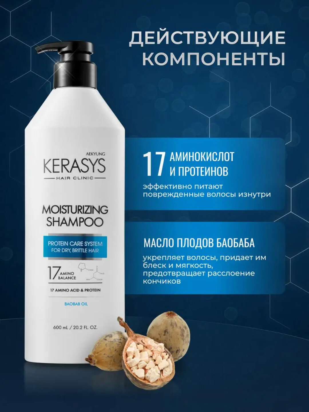 Kerasys Корейский Шампунь для волос увлажняющий, профессиональный протеиновый шампунь для сухих и ломких, вьющихся, ослабленных волос, бессиликоновый — фото 1