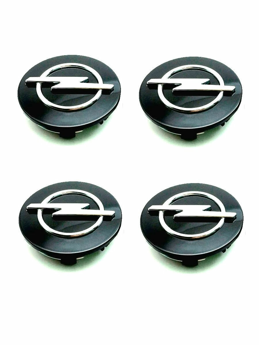 Заглушка диска/Колпачок литой диск Opel Опель 58mm, черный (комплект 4 шт)