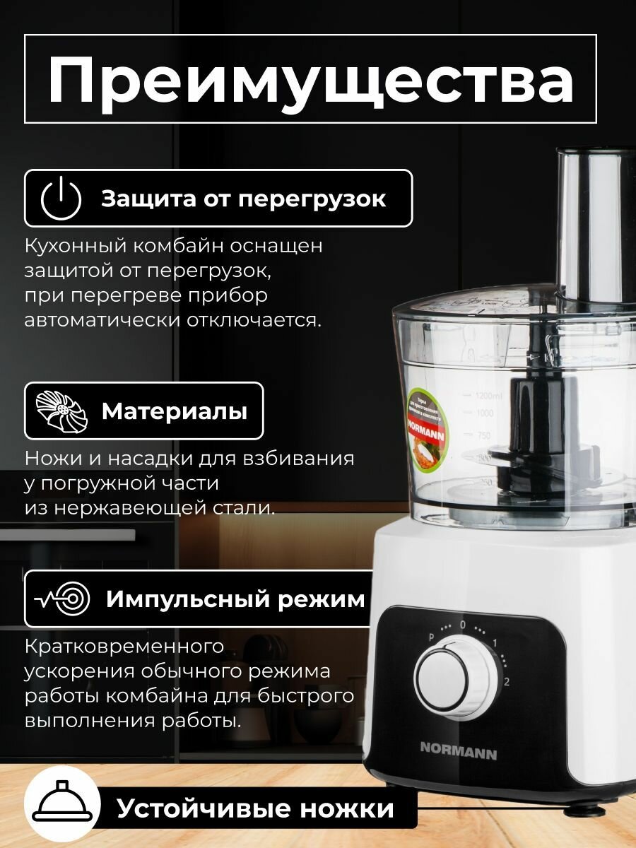 Кухонный комбайн AFP-949 NORMANN мясорубка, миксер, блендер, терка для драников, овощерезка — фото 1