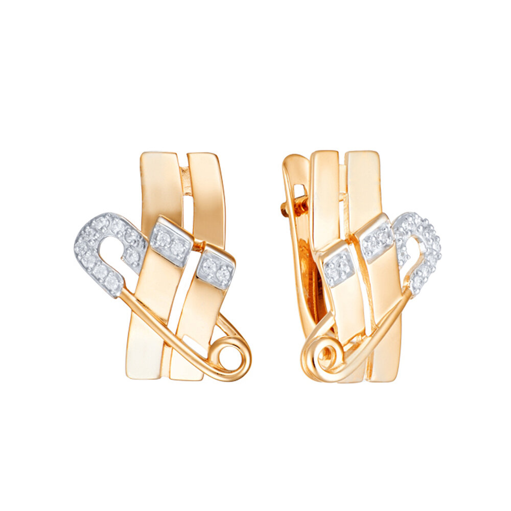 Серьги, красное золото, 585 проба, фианит