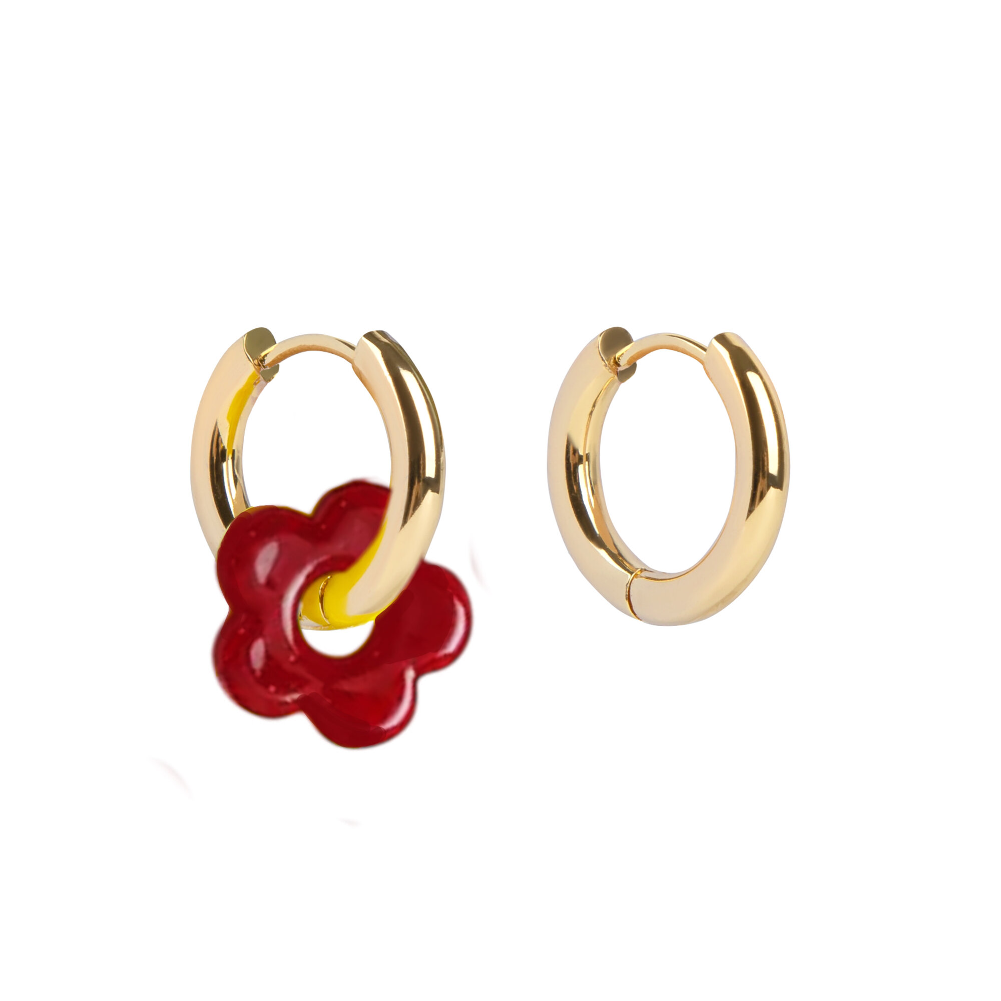 Серьги Hola Jewelry, стекло, размер 19 мм, красный/золотой