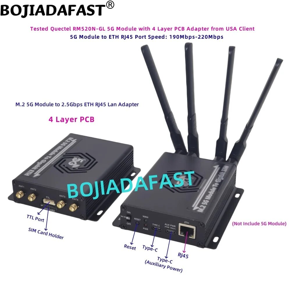 Quectel RM520N-GL RM530N-GL 5G Модуль Ethernet Адаптер, Черный