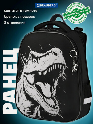 Изображение товара Рюкзак школьный для мальчика, портфель для первоклассника ортопедический, ранец детский в школу, 2 отделения с брелком, Brauberg Shiny, 273143