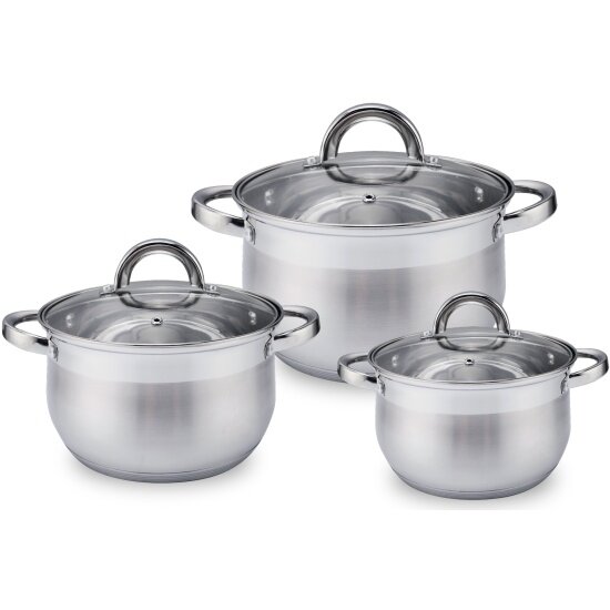 Набор кастрюль Appetite Bella 3 шт 2.1 л 2.9 л 4 л с крышками нерж. сталь (LK19SET1)