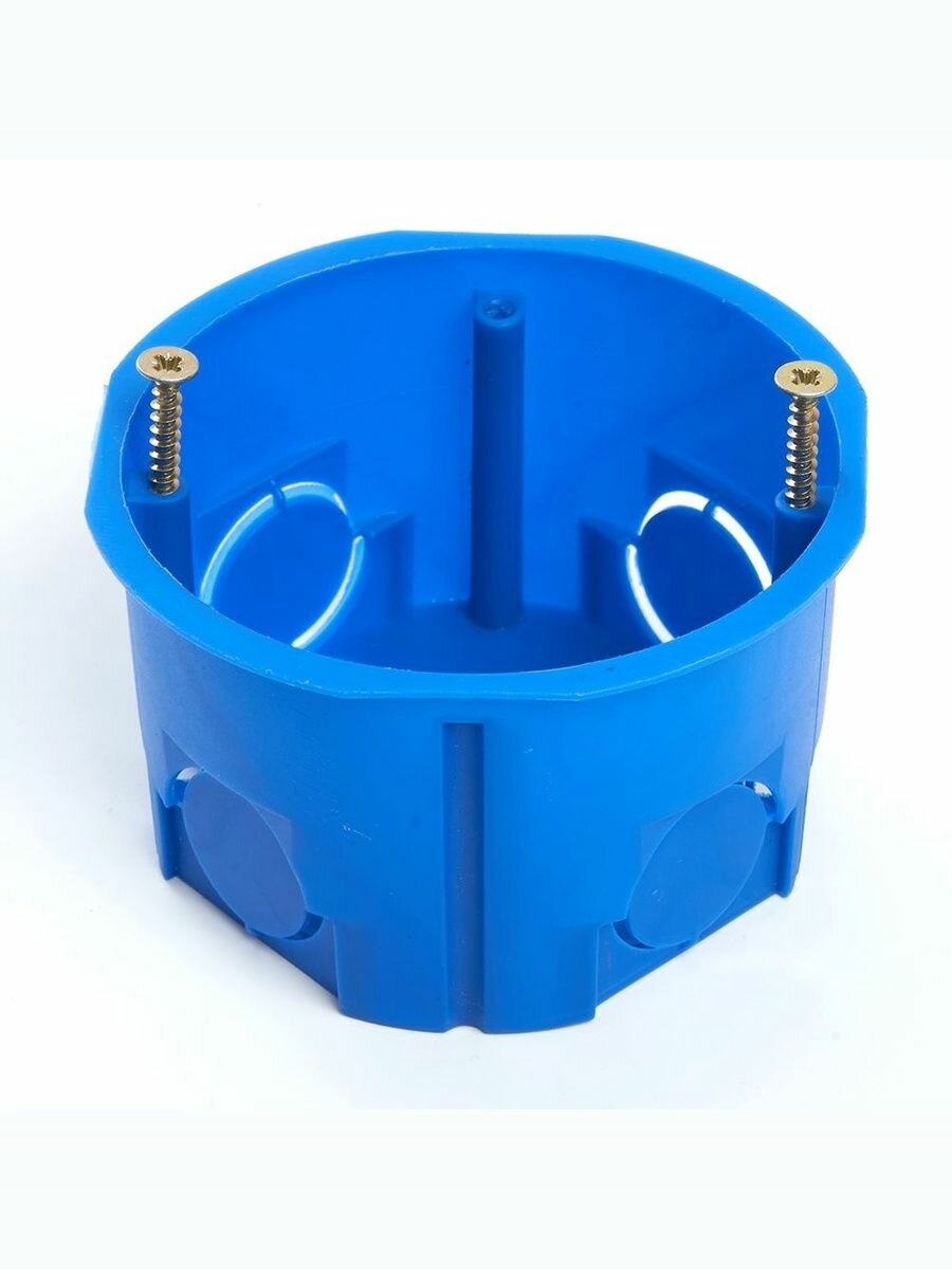 Набор из 100 штук Подрозетник для сплошных стен STEKKER с индивидуальным стикером синий EBX20-01-2