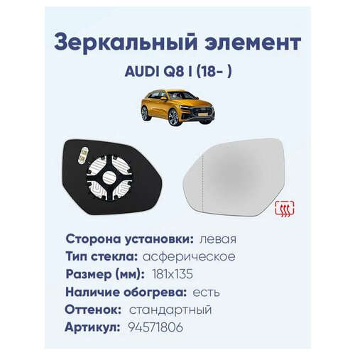 фото Зеркальный элемент левый audi q8 i (18- ) асферика нейтральный с обогревом ergon