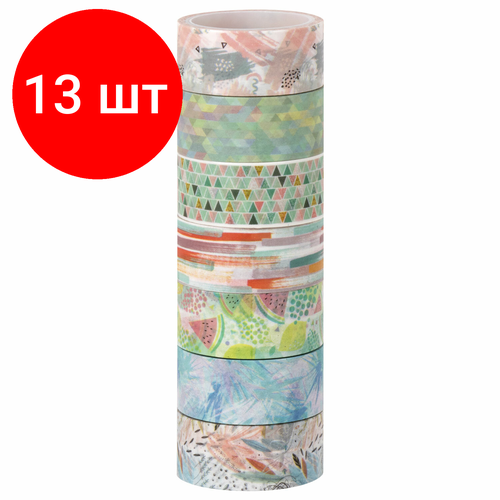 Комплект 13 шт, Клейкие WASHI-ленты для декора Микс №1, 15 мм х 3 м, 7 цветов, рисовая бумага, остров сокровищ, 661709