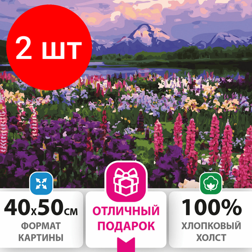 Комплект 2 шт, Картина по номерам 40х50 см, остров сокровищ Горный пейзаж, на подрамнике, акриловые краски, 3 кисти, 662488 картина по номерам остров сокровищ 662488 горный пейзаж