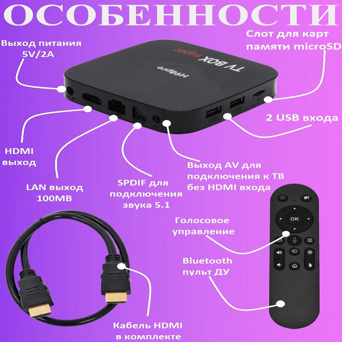 Смарт ТВ приставка андроидTV 4/64 гб с Wi-Fi 4К — фото 2