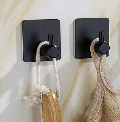 фото Самоклеющиеся стальные крючки для ванной и кухни, держатель для вещей и полотенец в ванную набор, 2 шт, черный