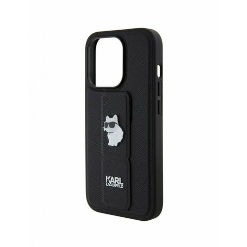 Чехол Karl Lagerfeld GripStand PU Saffiano NFT Choupette metal Hard для iPhone 15 Pro, цвет Черный (KLHCP15LGSACHPK)