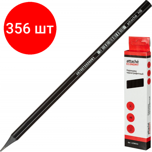 Комплект 356 штук, Карандаш чернографитный Attache Economy плаcтик, б/ластика, HB, черн. корпус