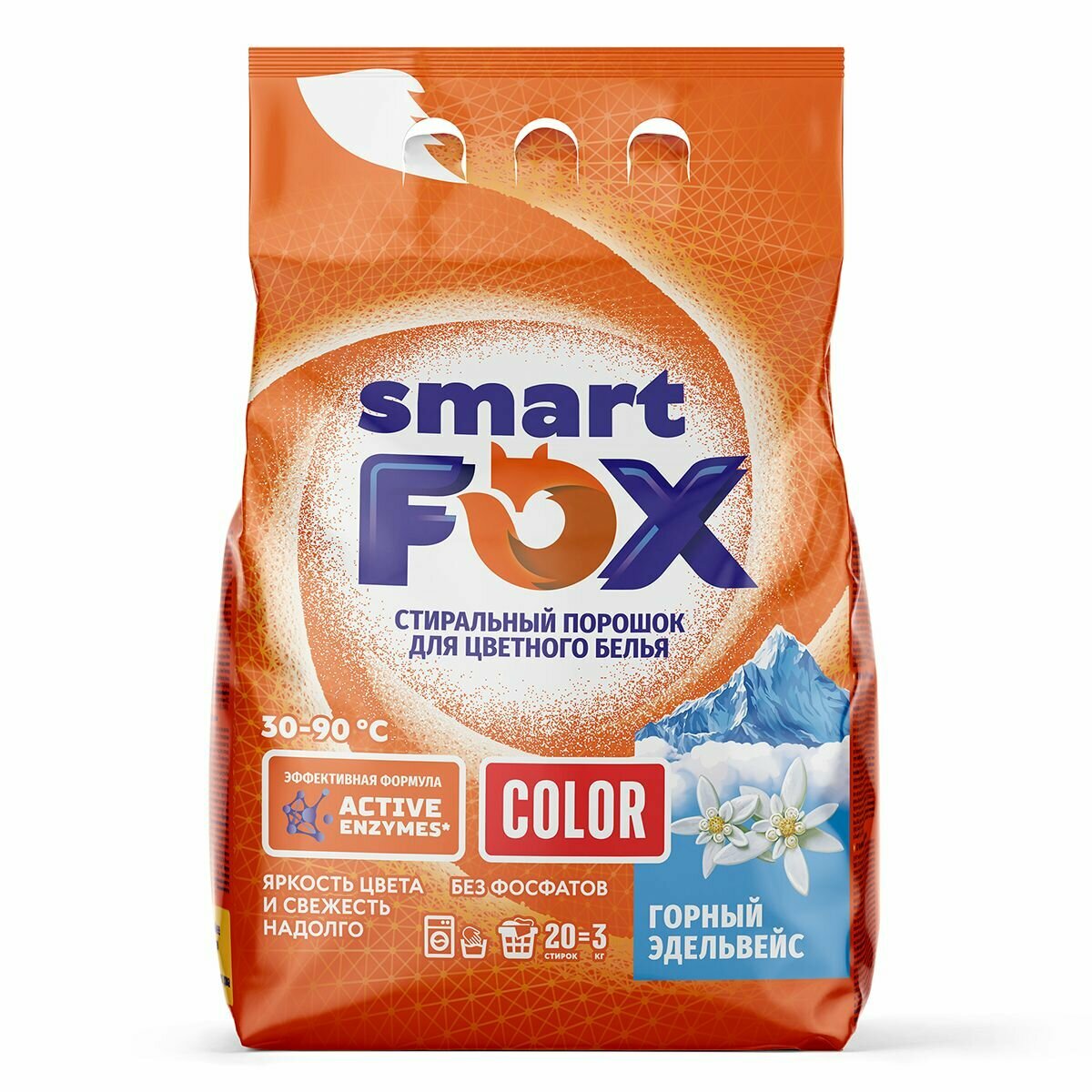 Порошок для стирки SMART FOX COLOR Горный эдельвейс, 3 кг — фото 1
