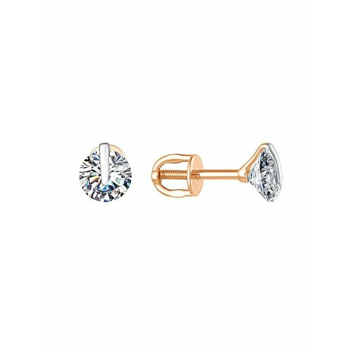 Серьги пусеты Калина Gold Серьги золотые с фианитами, Гвоздики, Пусеты, Золото 585 пробы, Женские, Детские, красное золото, 585 проба, родирование, фианит, размер 6 мм, длина 1.5 см, золотой