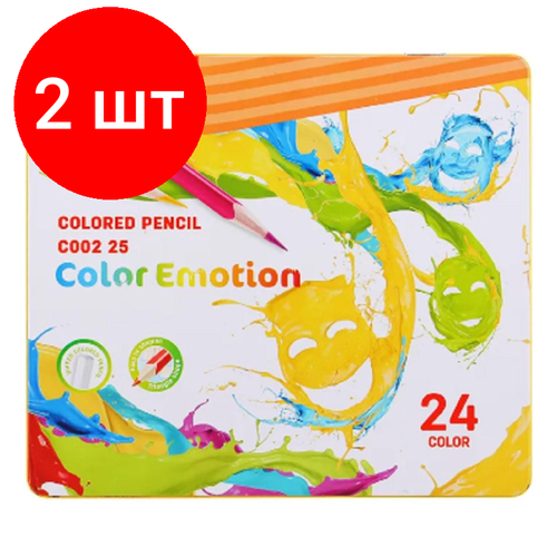 Комплект 2 наб, Карандаши цветные Deli EC00225 Color Emotion липа 24цв/наб. мет. кор карандаши цв deli ec00225 color emotion трехгран липа 24цв мет кор 24шт