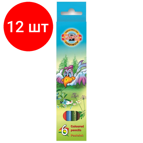 Комплект 12 наб, Карандаши цветные KOH-I-NOOR птицы 6 цв. шестигр, 3551/6 2 KS карандаши в коробке 12 шт 6 цветов
