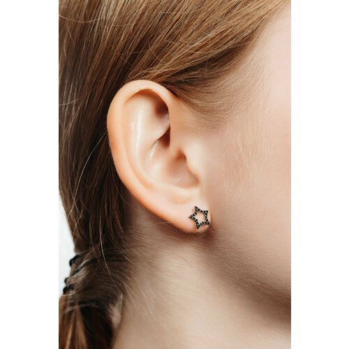 Комплект серег серебро, 925 проба, фианит, черный