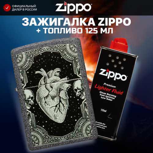 Зажигалка бензиновая ZIPPO 48720 Heart + Бензин для зажигалки топливо 125 мл зажигалка zippo wolf skull iron stone