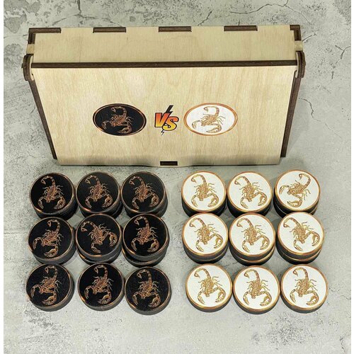 Фишки для нард и шашек "Скорпион", размер 27 мм, комплект 30 шт, деревянные, в кейсе для хранения