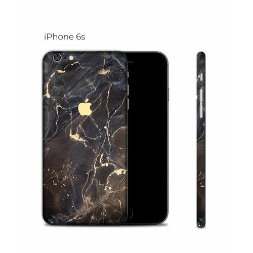 Защитная пленка на айфон 6с с защитой краёв / Виниловая наклейка на заднюю панель iPhone 6s с принтом MARBLE BLACK GOLD