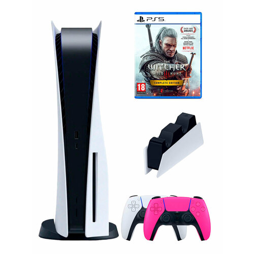 PS5 (ПС5) Игровая приставка Sony PlayStation 5 ( 3-я ревизия) + 2-й геймпад(розовый) + зарядное +игра Wither 3