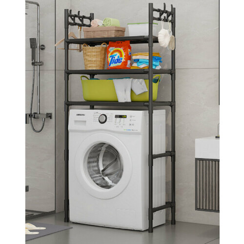 Стеллаж для стиральной машины, металл/пластик, чёрный, 64х26х175см Удобный стеллаж для хранения и порядка