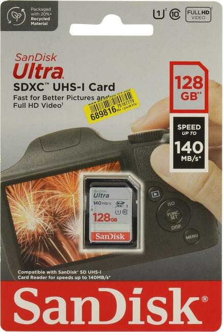 Карта памяти 128Gb - SanDisk Ultra SDXC Class 10 UHS-I SDSDUNB-128G-GN6IN