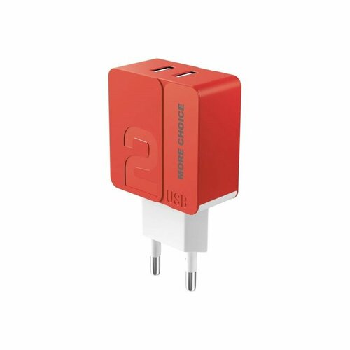 Сетевое зарядное устройство More choice NC46, 2 USB, 2.4 А, красный сетевое зарядное устройство more choice nc46i black grey