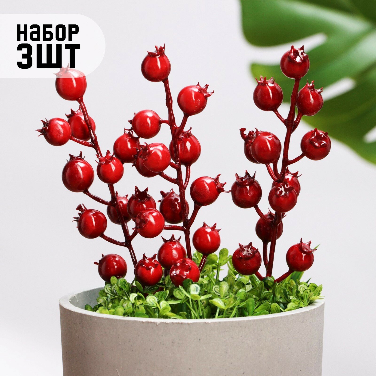 Набор штекеров Take It Easy "Ягодки", 3 шт, красные, 4x4 см, длина 20 см